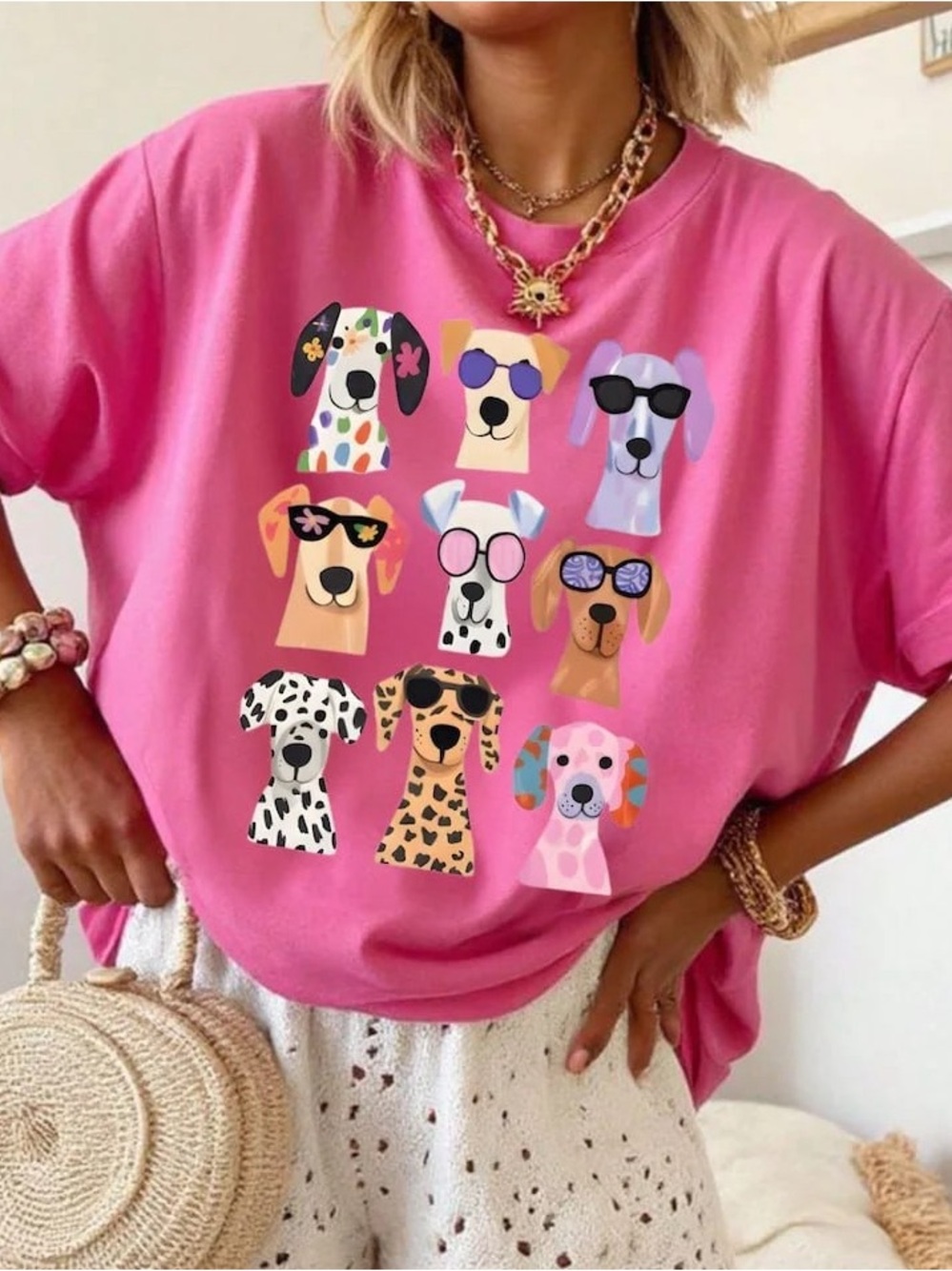 Pink Graphic Dog Tee, cute meme dog shirt